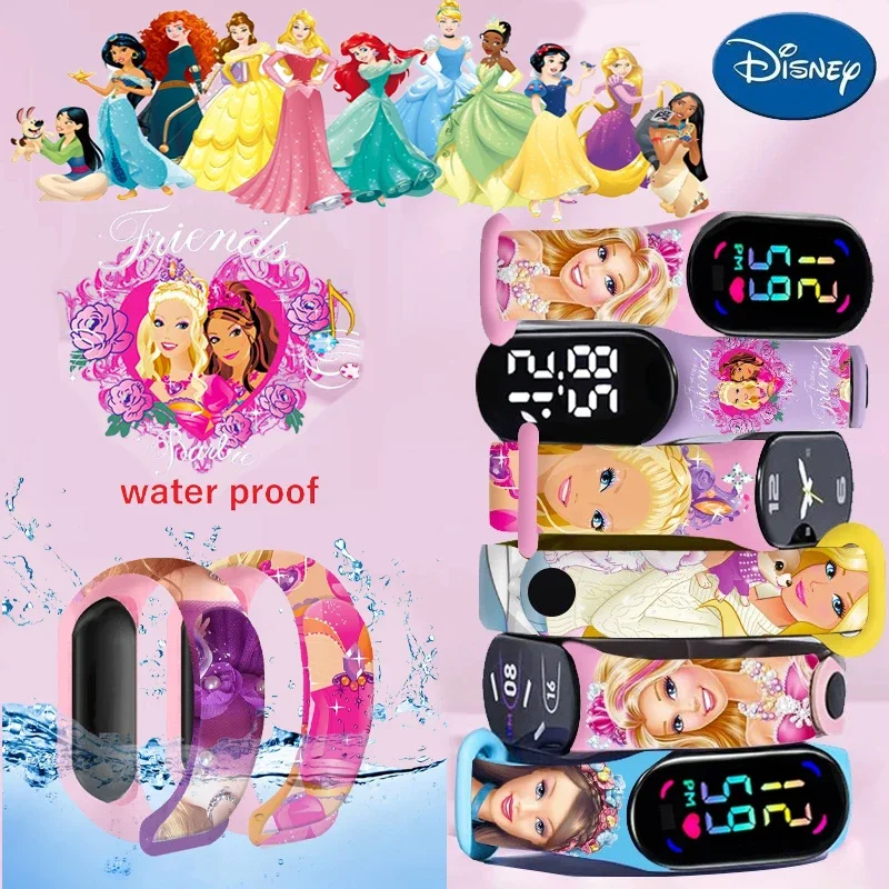 Disney Princess Frozen Barbie Figure Kids Orologi Digitali Cartoon Led Touch Waterproof Electronic Kids Watch Regali Di Compleanno Giocattoli