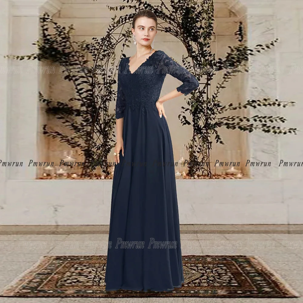 

Formal Dresses For Wedding Guest Floor Length A-Line Chiffon Delicate Lace With Sleeves Elegant Mother Of The Groom Gowns