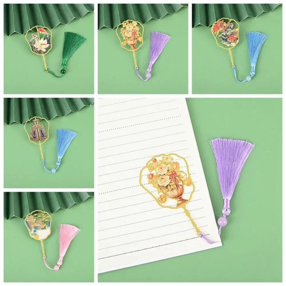 

Flower Hollow Flowers Bookmark Tassels Lotus Brass Metal Bookmark Fashion Retro Chinese Style Bookmarks Student Stationery