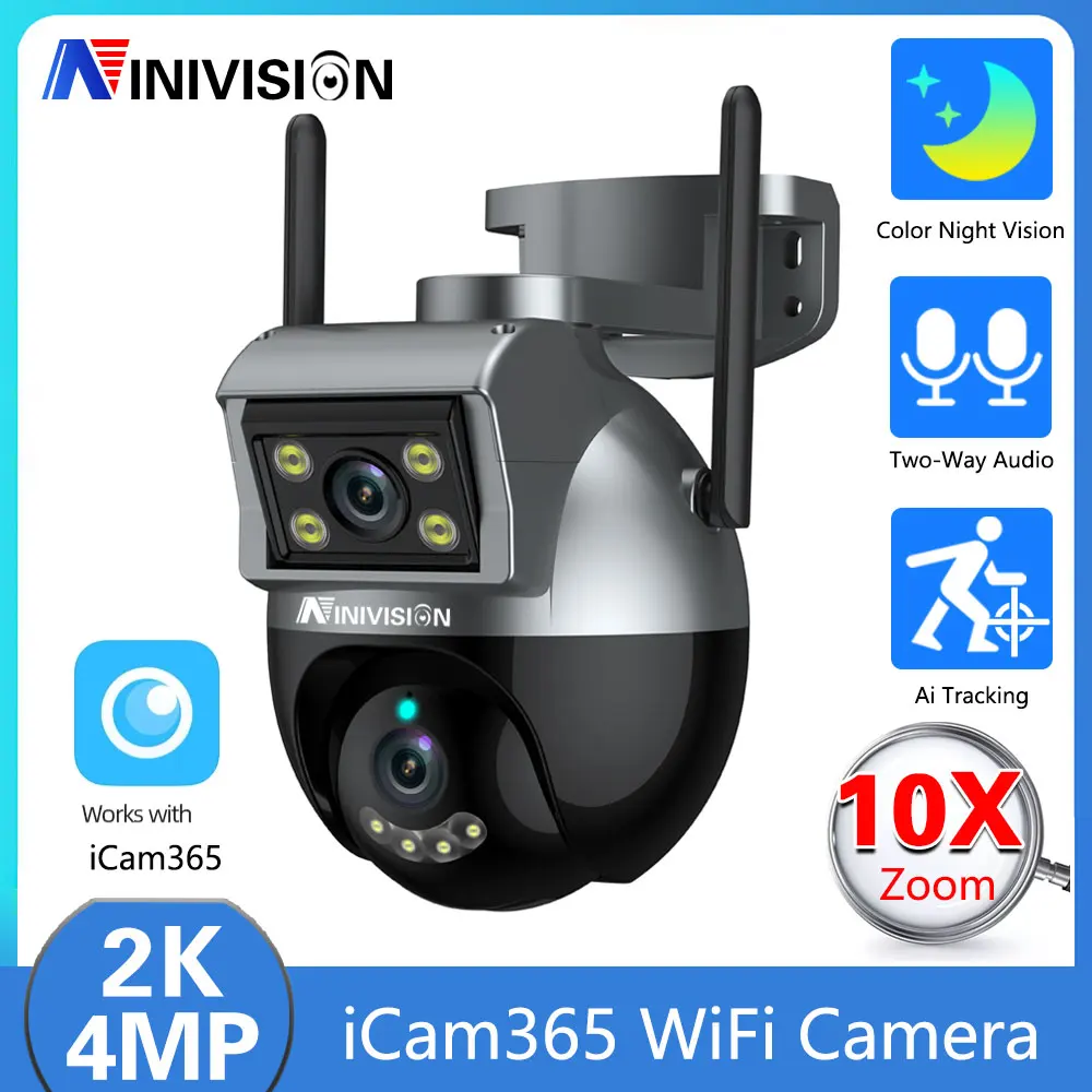 

4MP Dual Lens 10X PTZ Zoom Wifi Outdoor Camera Wireless Home CCTV Security Surveillance Color Night Vision Auto Tracking iCam365