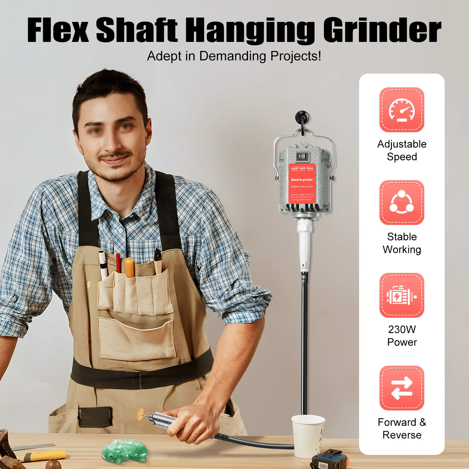 Engraving Grinder,Hanging Flexshaft Mill, Powerful Rotary Multi Tool for Engraving, Polishing, Cutting, Drilling of Glass 4/6mm