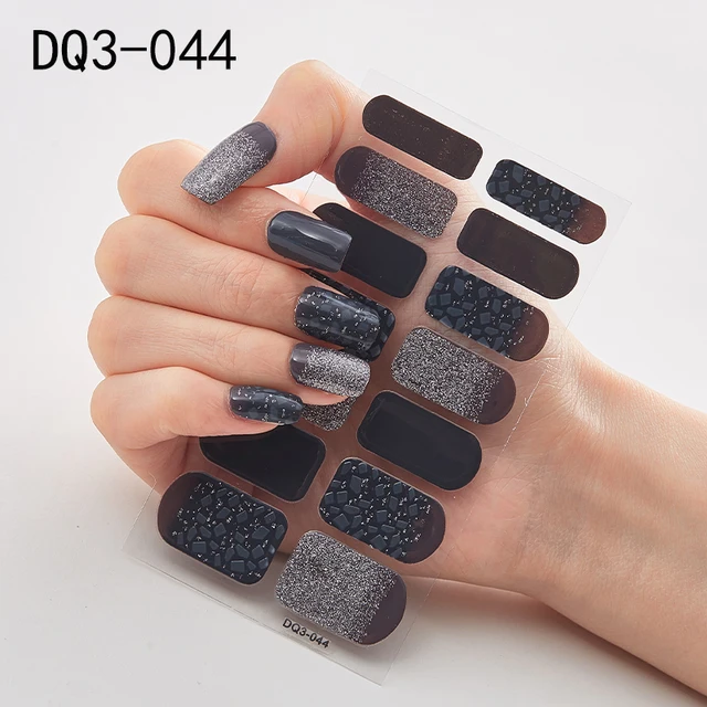Korean Fashion Colorful 3D Glitter Sequins Nail Art Stickers Manicure DIY Nail Strips Wraps Solid Color DQ3-044
