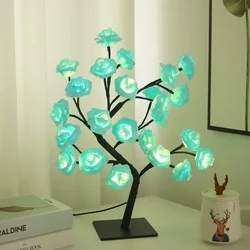 Enchanted LED Maple Leaf Table Lamp with Fairy Flowers - USB - Powered Rose Night Light for Magical Wedding or Party Decor (Rose blue)