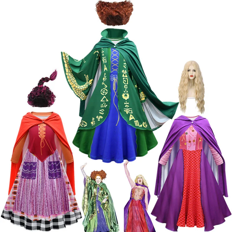 Hocus Pocus 2 Halloween Girls Witch Winifred Costume Sarah Mary Sanderson Sisters Dress Up Child Vampire Cosplay Abiti Vintage