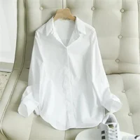 Spring and Summer Women's White Shirt Basic Korean Version Loose Casual Office Shirt Work Professional Top Solid Color