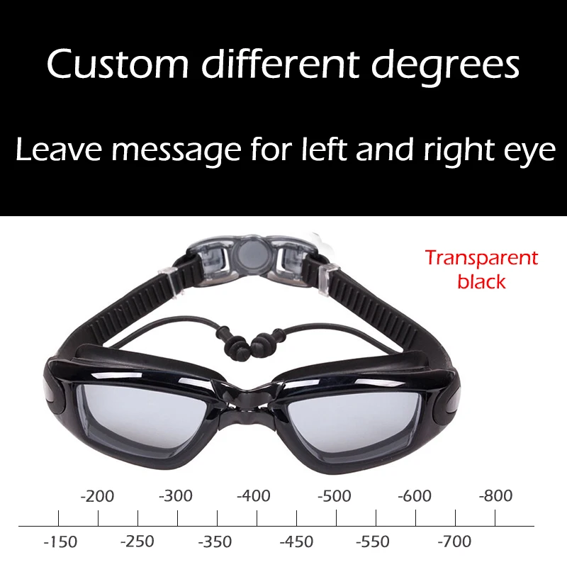 Gafas de natación antiniebla para adultos, lentes de silicona HD galvanizadas para miopía de-1,5 a-8,0, diferentes grados personalizados para ojo izquierdo y derecho