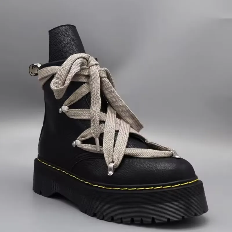 

VISION STREET WEAR Women's Black Chelsea Boots Couple Large Motorcycle Boots High Quality Cowhide Fashion Martinss Boots