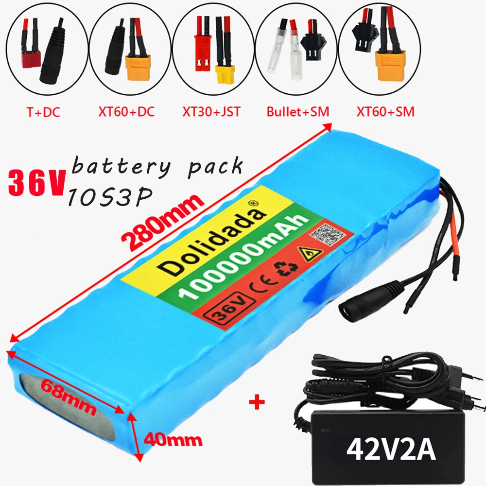 10S3P 36V 100Ah Batterij 18650 Li Ion Batterijen 350W 500W Voor High ...