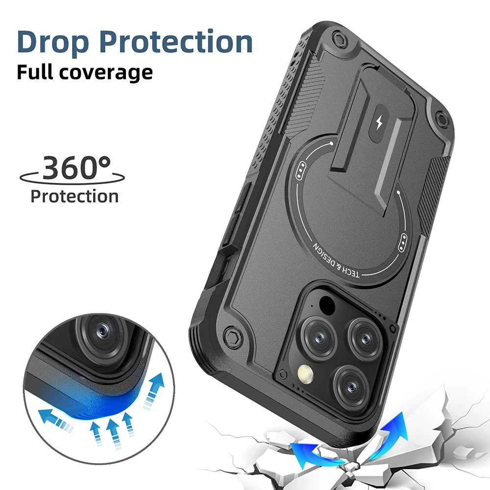 Military Bracket Heavy-Duty Magnetic Shockproof Armor Phone Case - Rugged Protection Cover