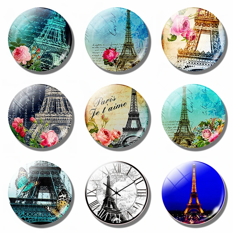 Souvenir De Paris 30MM Fridge Stickers Magnet Paris Eiffel Tower Glass Cabochon Magnets Refrigerator Sticker Note Holder Decor