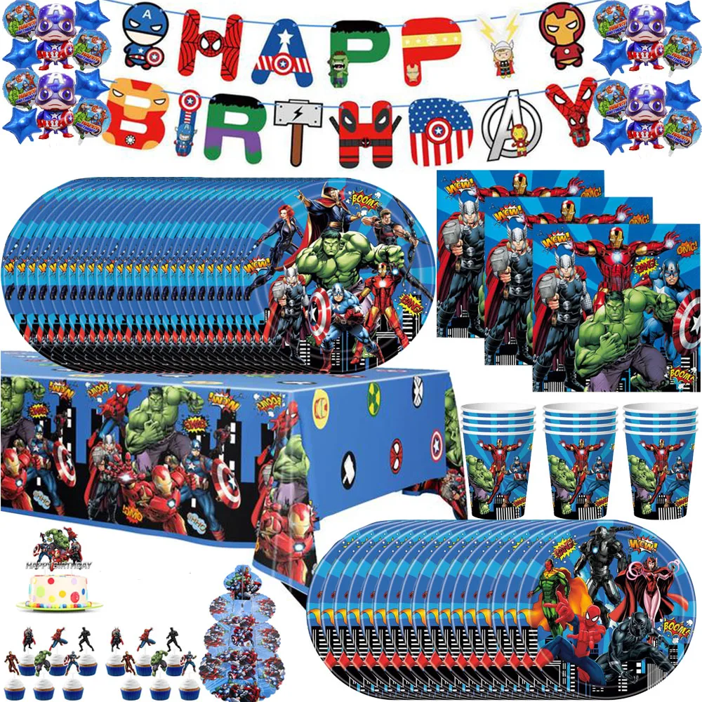 

Avengers Superhero Party Decoration Include Paper Cup Napkin Plate Balloon Banner Tablecloth Kid Birthday Baby Shower Supplies