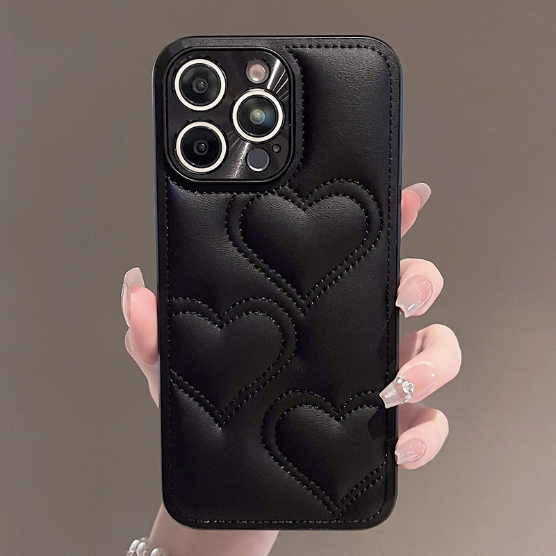 Luxury Electroplated Leather Phone Case with Cartoon Love Heart Design - Soft TPU Protective Cover