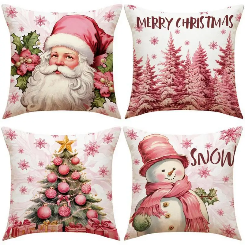 

Christmas Cushion Cover 45x45cm Xmas Throw Pillow Covers Christmas Cartoons Pink Theme Pillowslip Home Decor Pillowcase Supplies