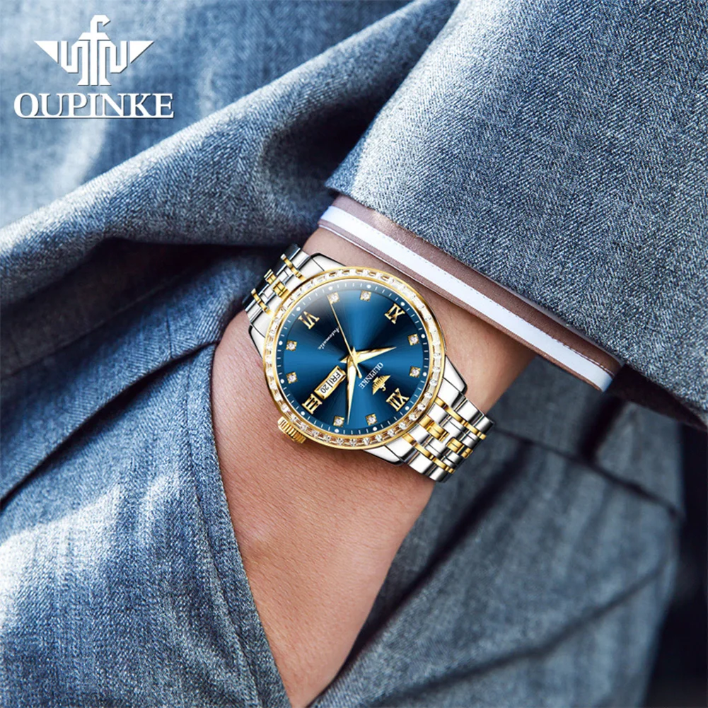 OUPINKE 3258 Automatic Watch Man Japan Mechanical Movement Luxury Watch For Men Calendar Waterproof Sapphire Mirror Wristwatch
