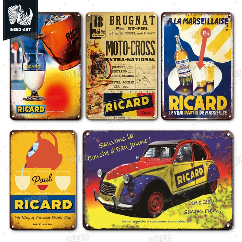 INEED Ricard Beer Retro Metal Sign Poster Vintage Wall Poster Tin Sign Decorative Wall Plate Bar Pub Plaque Decor  Accessories spa 678 car license plate metal sign wall plate tin sign bar pub cafe home decor garage decorative new metal plaque