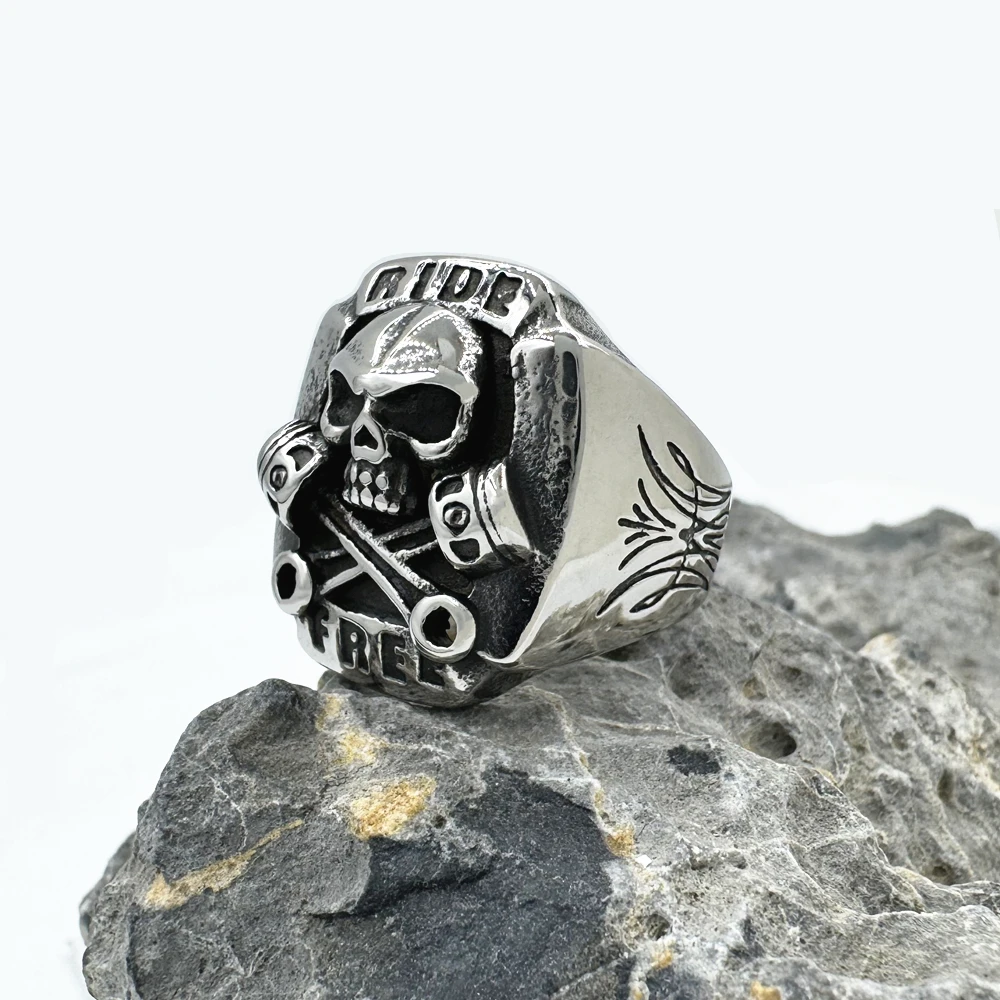 Men's Stainless Steel One Percent Biker Ring - MC Motorcycle Ring In Silver, Sizes 7-13