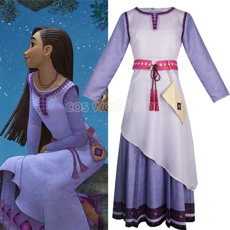 

Anime Movie Wish Asha Princess Cosplay Costume Fancy Party Long Sleeve Dress Outfits For Adult Women Halloween Carnival Clothes