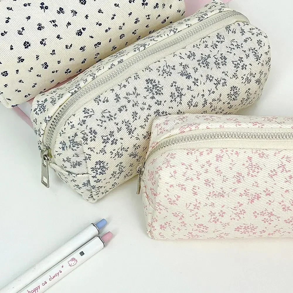 Large Capacity Pencil Case Small Fresh Floral Pen Bag Multifunctional Stationery Storage Bag Student School Organizer Supplies
