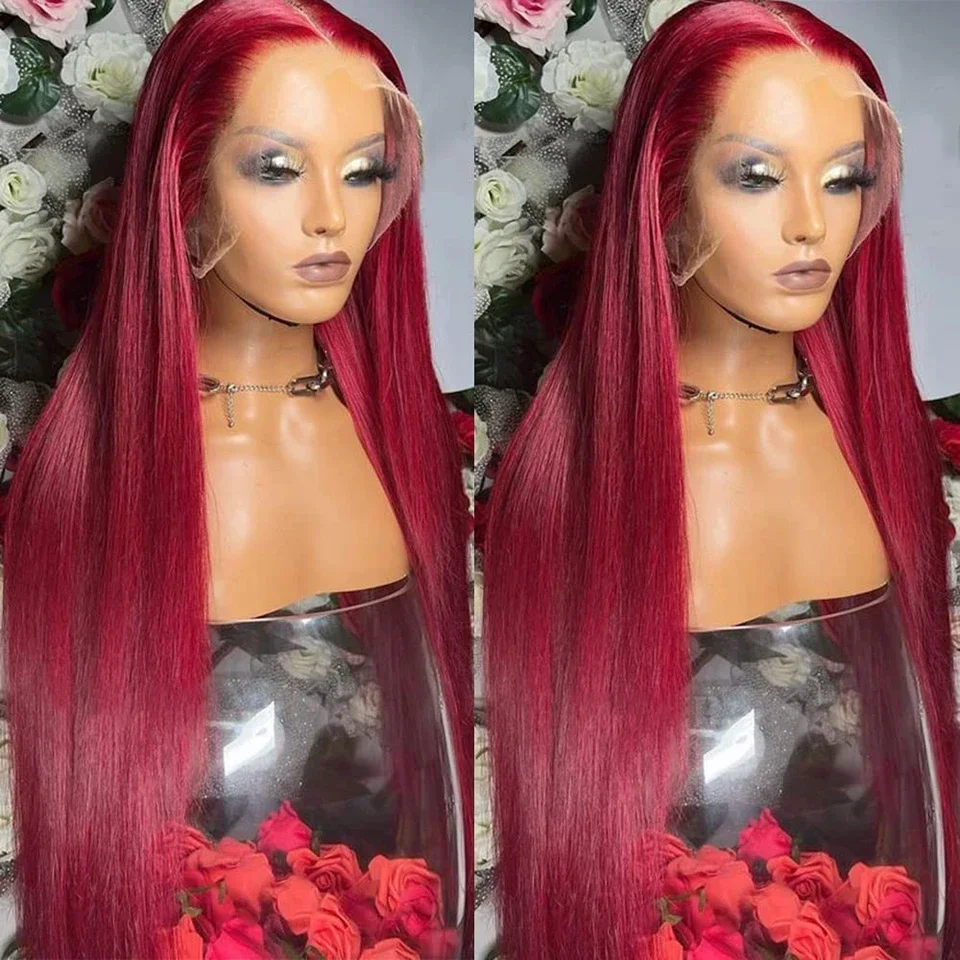 

Pre Plucked Burgundy 99j Human Hair Wigs for Women 13x4 Straight Transparent Lace Frontal Wig Brazilian Perruque Cheveux Humain