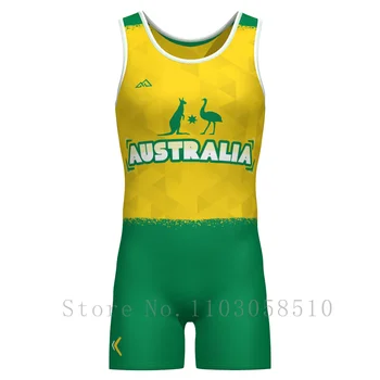 Wrestling Training Competition Tight Clothes Weightlifting Men One-piece Professional Wrestling Suit Swimming Rowing Running 1