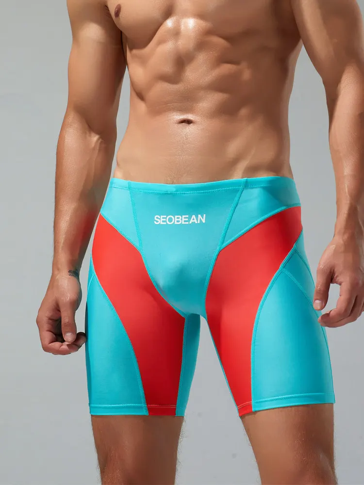 SEOBEAN Herren Sport-Badeshorts Schnelltrocknende Mittellange Badehose mit Kordelzug Patchwork Farbblock Bademode für Männer – Detail 11