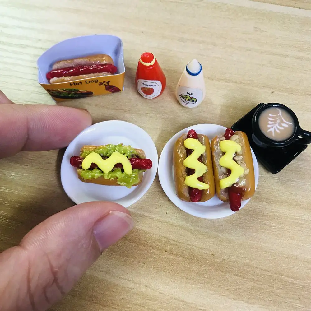 1/6 Scale Dollhouse Miniature Hotdog Fast Food Mini Coffee Pretend Toys for Blyth BJD OB11 Doll House Decor Play Accessories
