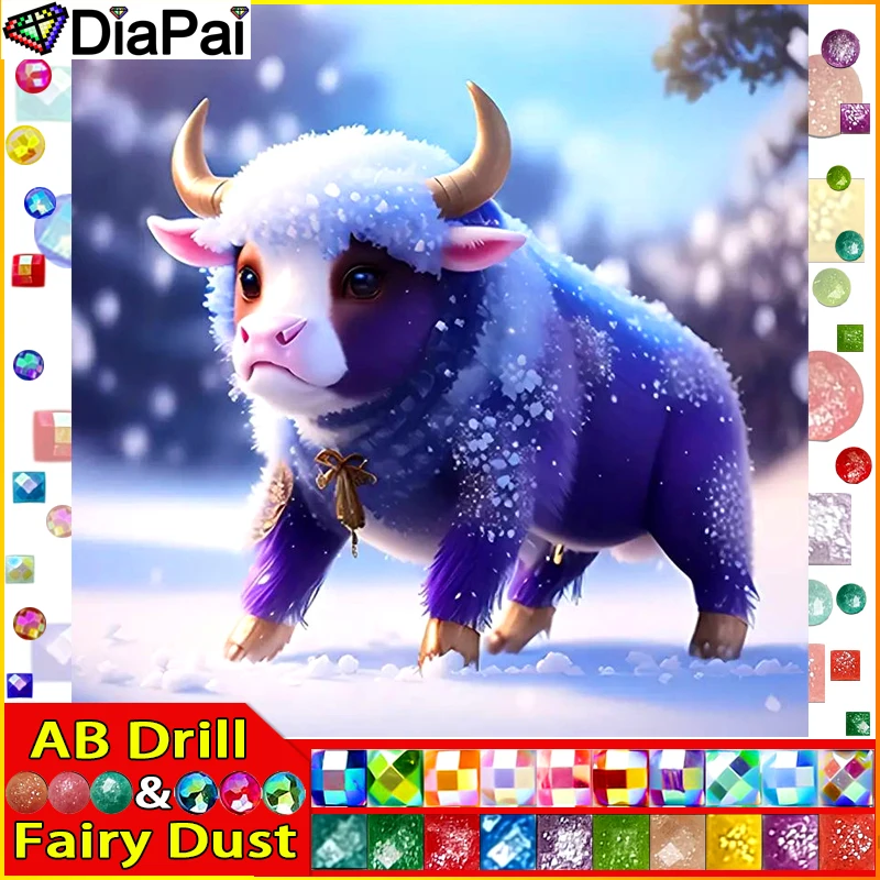 

DIAPAI Fairy Dust AB Diamond Painting Cross Stitch Pattern 5D Diamond Embroidery "Cow Animal" Home Decor DIY diamond Art