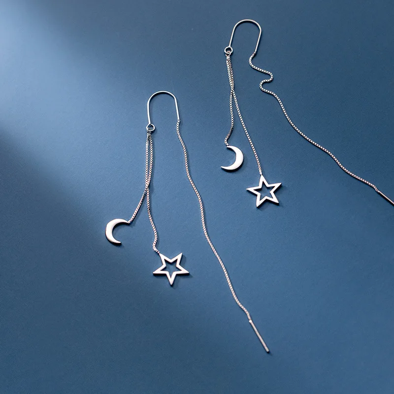 Long Wire Tassel Thread Chain Climb Hollow Star Moon Pendants Drop Earrings Women's Straight Hanging Earings Jewelry drop earrings dangle earrings long earrings pendant earrings crystal tassel earrings