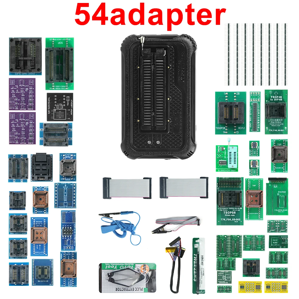 XGecu T76 USB3.0 범용 프로그래머(54개 어댑터 포함)는 EEPROM, NOR, NAND, EMMC, MCU, GAL을 지원하며, Minpro 프로그래머의 대체품입니다.