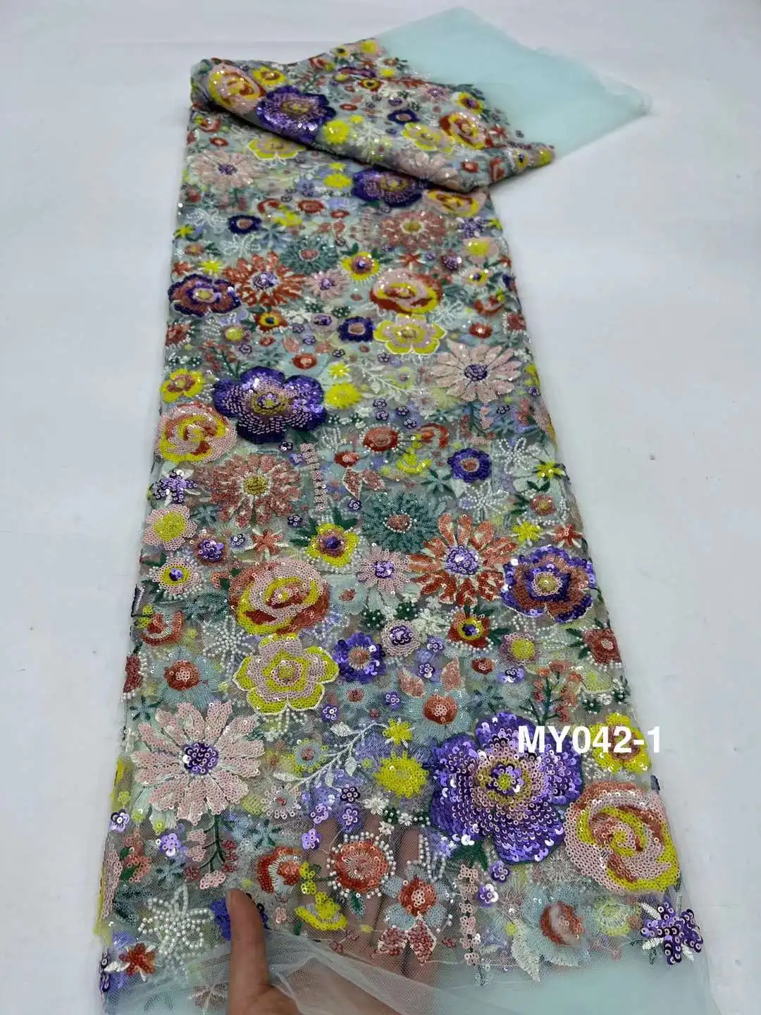 

Heavy Beaded African Lace Frabric 2024 High Quality French Tulle Lace Sequins Embroidered Lace Fabric for Wedding Dress