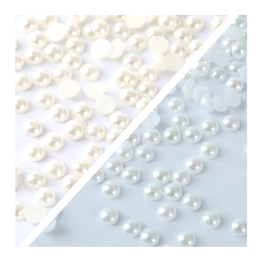 YongNing White Beige 2-10mm all sizes Imitation Pearl ABS Plastic Flatback Half Round Loose Beads For Nail Art DIY Craft Garment