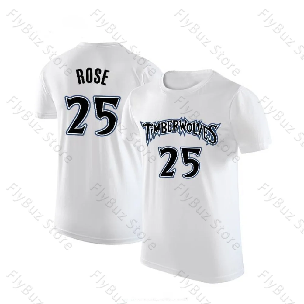 Rose Timberwolves No. 25 Basketball T-Shirt Retro Street Breathable Quick-Drying Training Clothes T-Shirt Children Adult Size