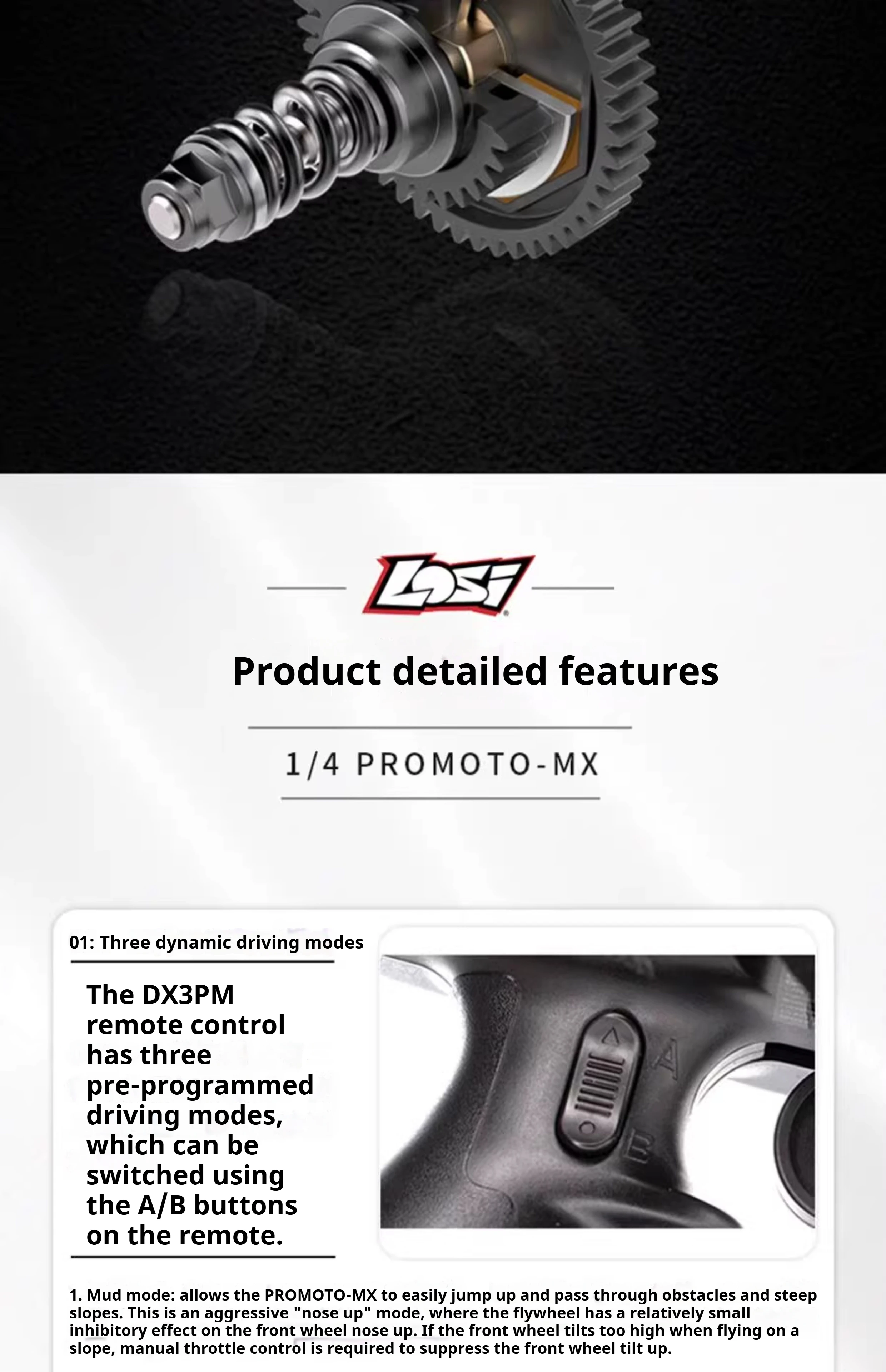 Coche modelo RC Losi 1/4 Promoto MX motocicleta de control remoto carreras todoterreno sin escobillas RTR