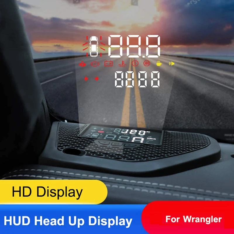 Car Head Up Display HD Projector Screen HUD Overspeed Alarm For Jeep Wrangler JL 2018 2019