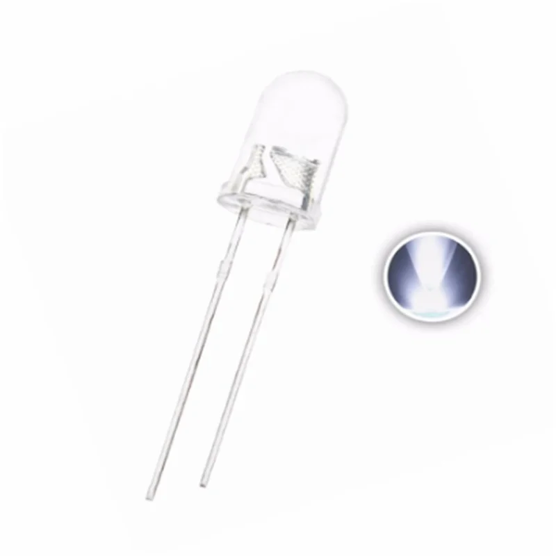 

100pcs 5mm White Led Transparent 3.0v 20ma Dip-2 Round Head Water Clear Ultra Bright Lamps Light Beads
