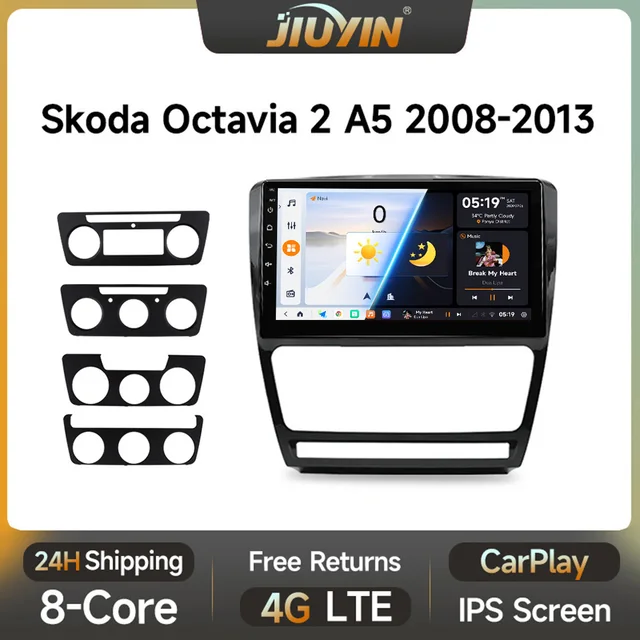 JIUYIN Android 13 Auto Car Radio for Skoda Octavia 2 A5 2008-2013 Wireless CarPlay GPS Car Intelligent Systems Smart Autoradio
