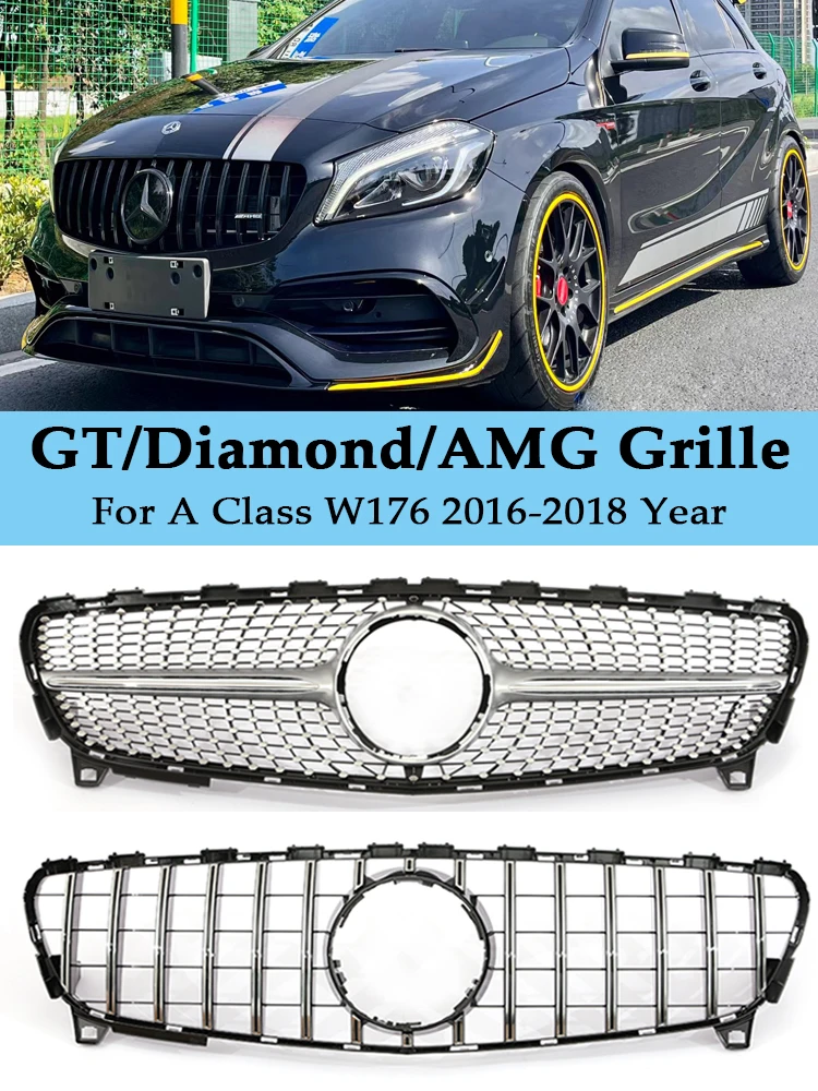 

Радиатор переднего бампера A35 A45 diamond GT AMG, решетка для Mercedes Benz класса A W176 A35 A180 A200 A250 2016-2018, черный, серебристый