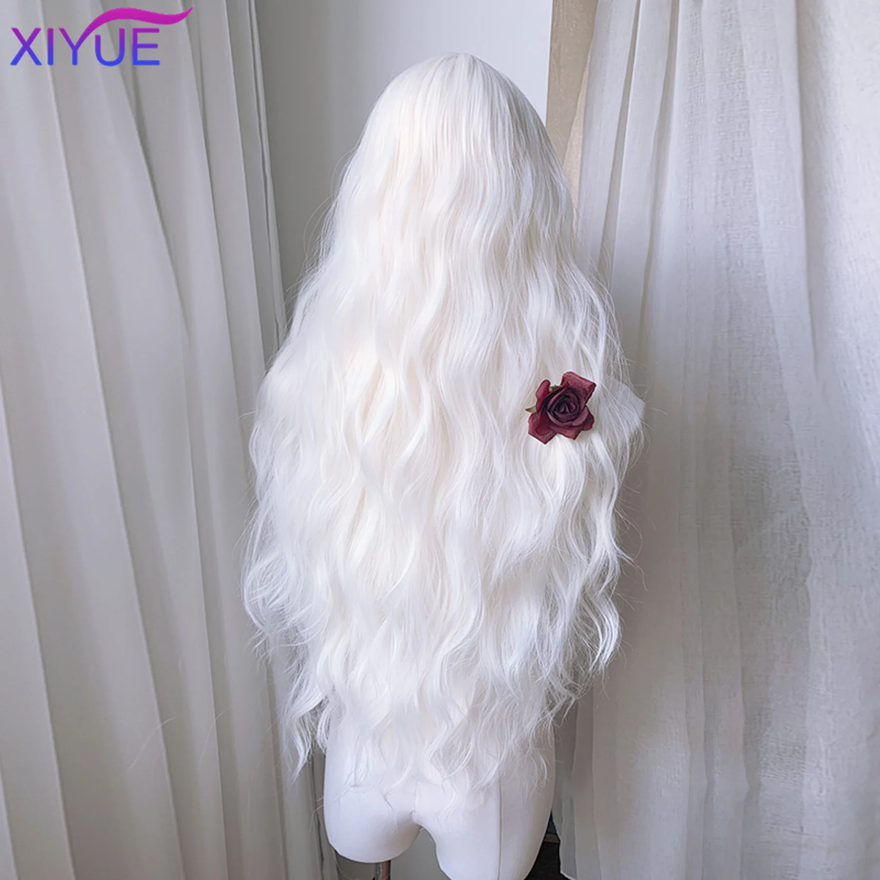 White Gold Water Ripple Synthetic Wig Female Gothic Style Dark Fairy Tale Series Points Bangs White Gold Water Ripple Long Wig b
