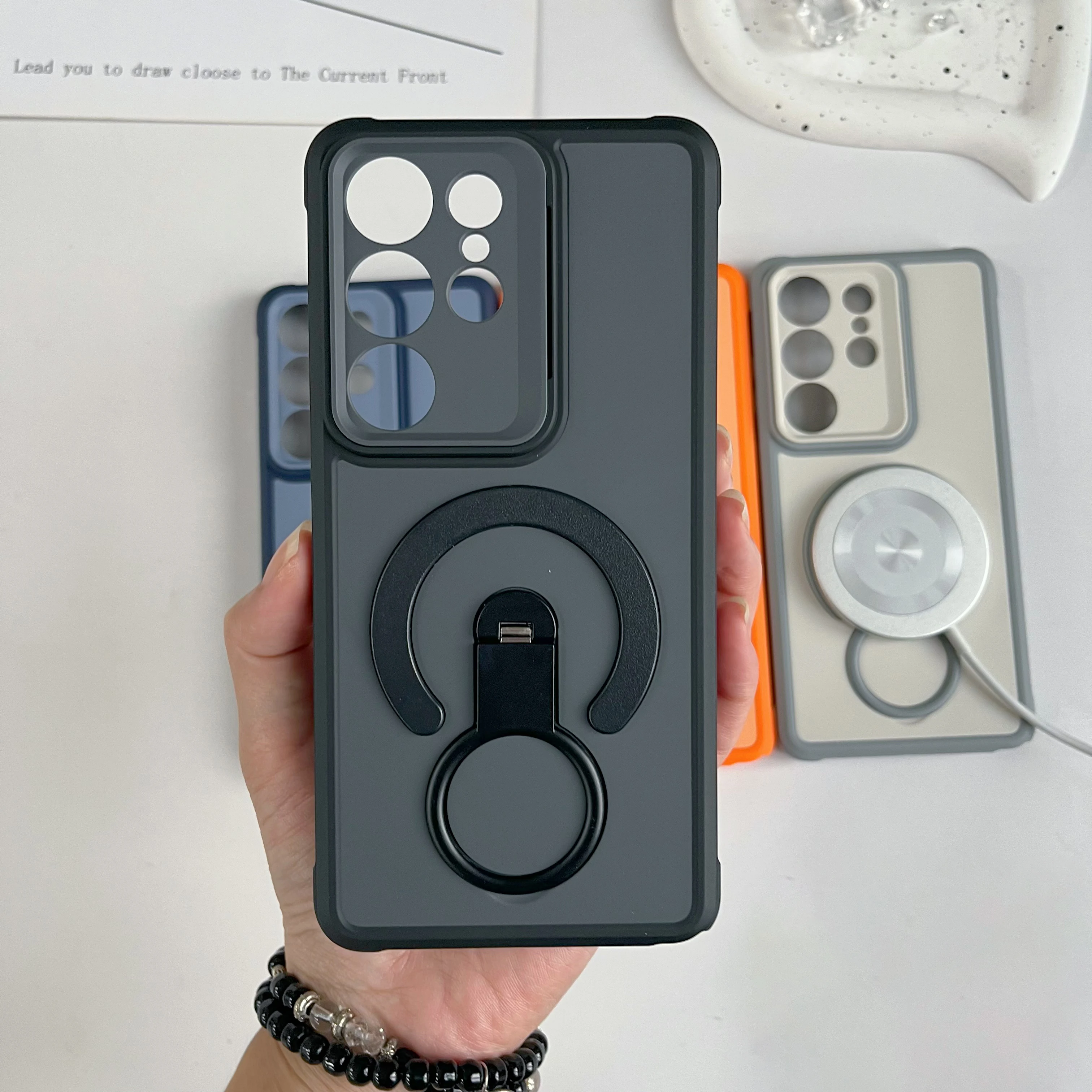 Shockproof Armor Matte Magnetic Case with Handheld Grip Stand Cover