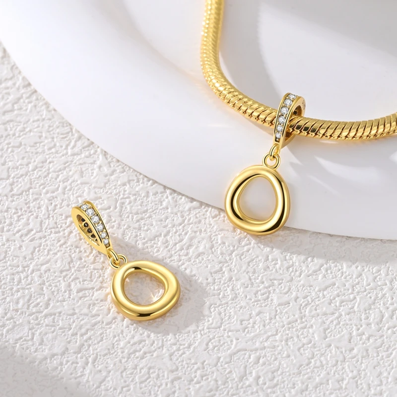 Elegant 925 Sterling Silver Golden Letter Pendant Charm Bead for Women - Jewelry Gift DIY