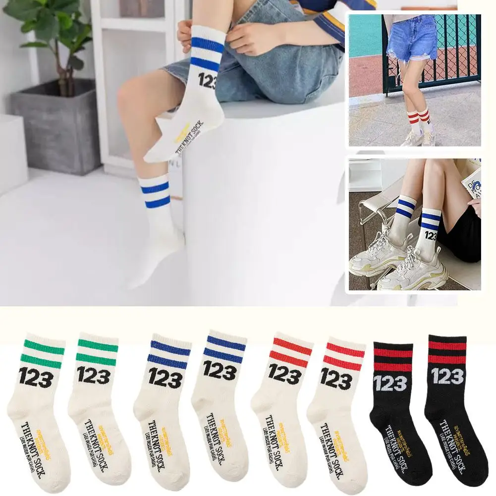 

5 Pairs Unisex Cotton Stockings Soft Comfortable Breathable Sport Stockings Elastic White Stripes Socks Women Men Fashion E0u1