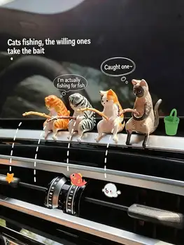 Cartoon Mini Cat Figurine, Cute Fishing Cat Ornament, Mini Resin Crafts, For Car Dashboard & Desk Display & Fish Tank Aquarium L 1