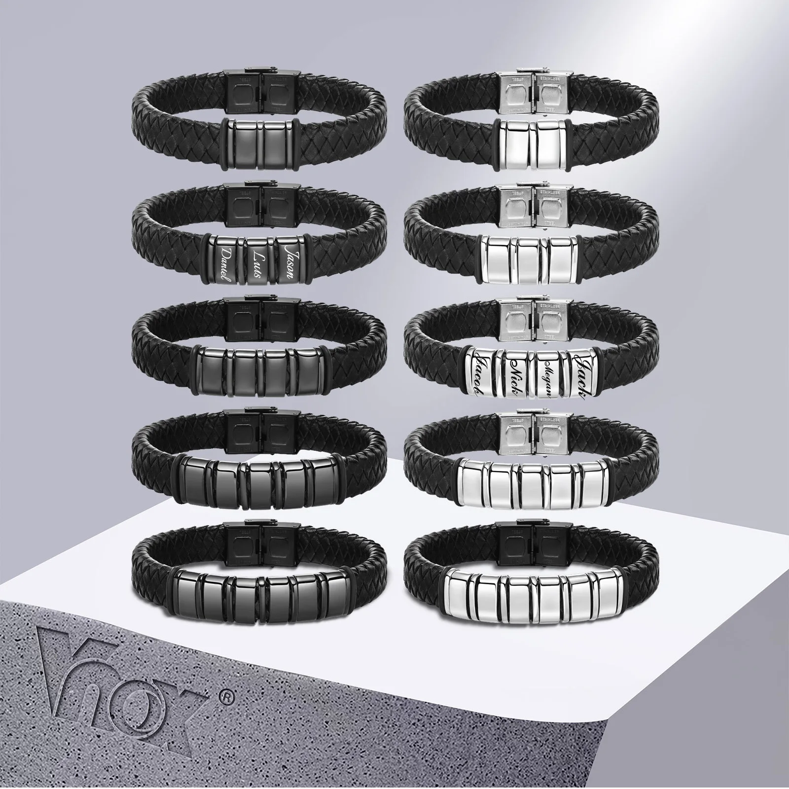 Personalized Infinity Bracelet For Men - Custom Name Leather Bracelet, Dad Gift, Stainless Steel