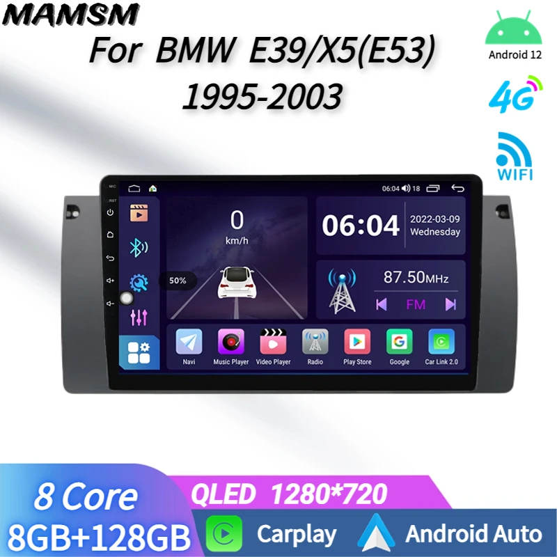 

Automotive Multimedia Player For BMW 5 E39/ X5 E53 1995-2003 Car Radio With Android Screen 2 Din Head Unit Carplay Bluetooth GPS