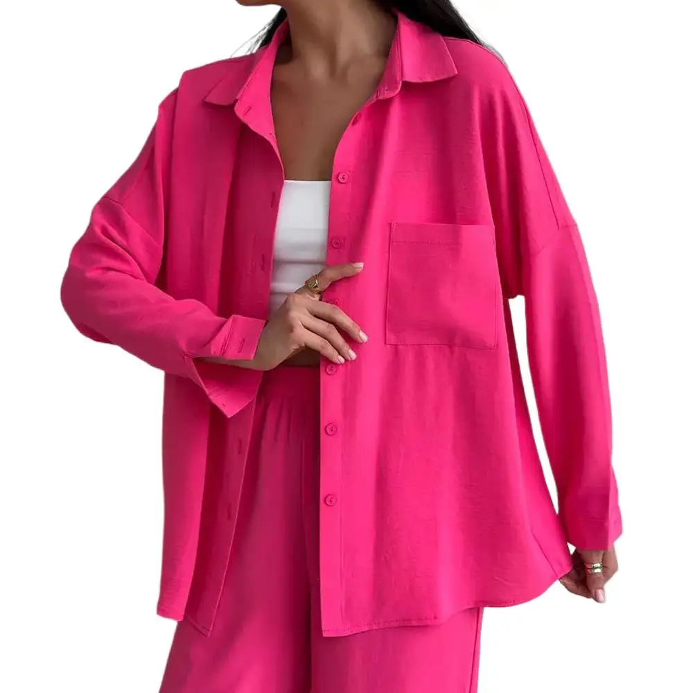 Autumn Winter Women Blouse and Wide Leg Trousers Set