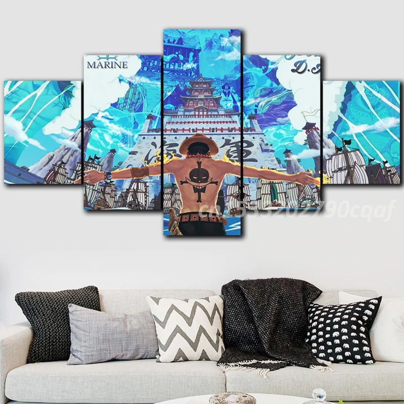 

Five 5 Pieces One Piece Wall Art Monkey D Luffy Printed Picture Portgas D Ace Canvas Anime Character Home Decor Modular Painting