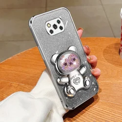 Cute Bear Holder Bracket Glitter Plating Case with Stand Cover - Poco M8 Pro (Silvery)