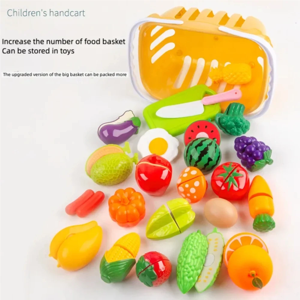 WizKidz Toddler Shopping Cart Toy Cutting Play Foods Kids Shopping Cart Pretend Food Fruits Vegetables Educational Learning Set 5
