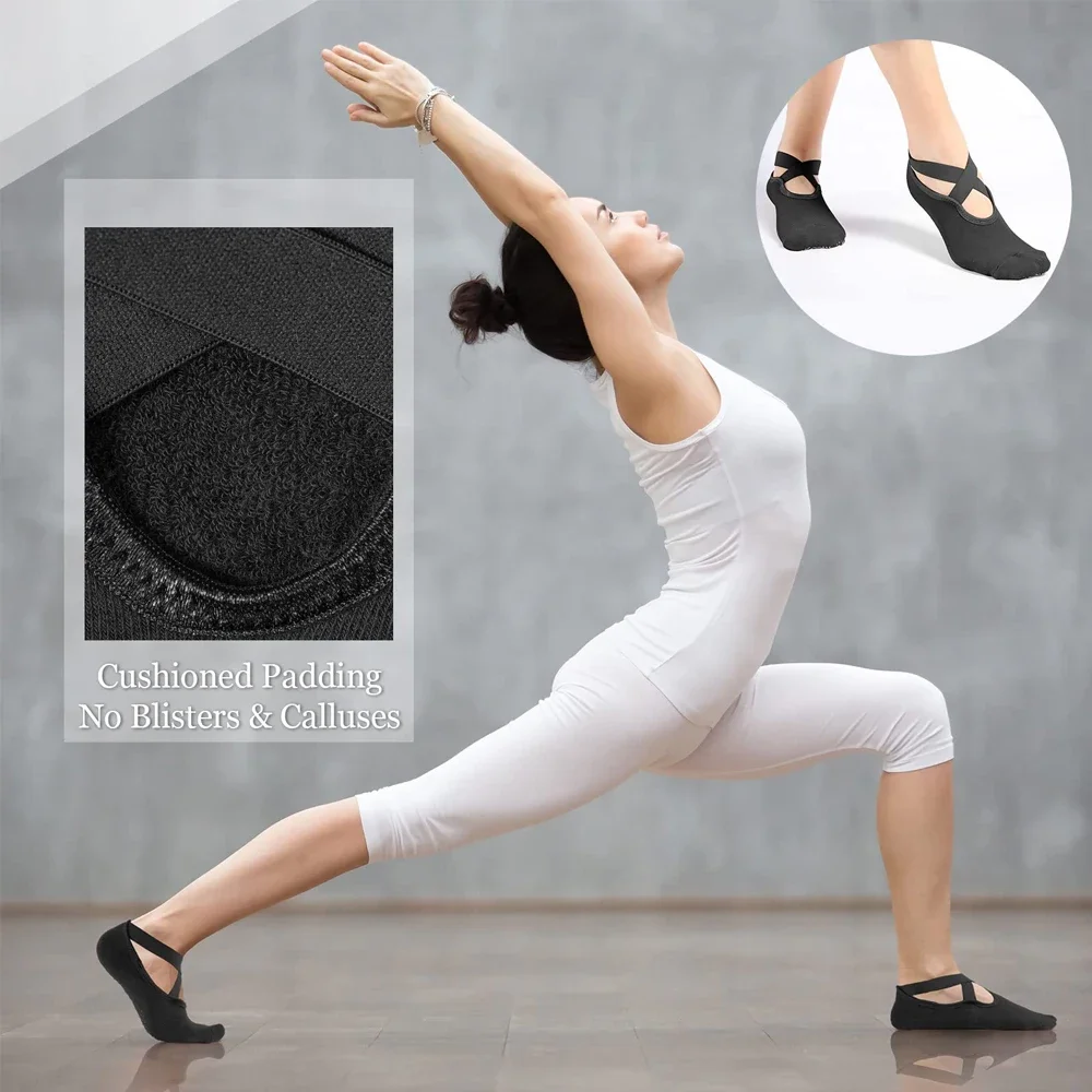 Women's Non-Slip Yoga & Dance Socks with Straps - Ideal for Fitness & Barefoot Workouts