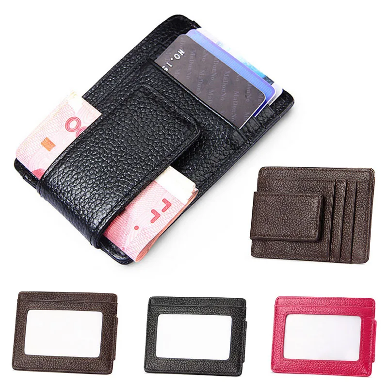 Mens Leather Money Clip Slim Front Pocket Wallet ID Credit Card Holder